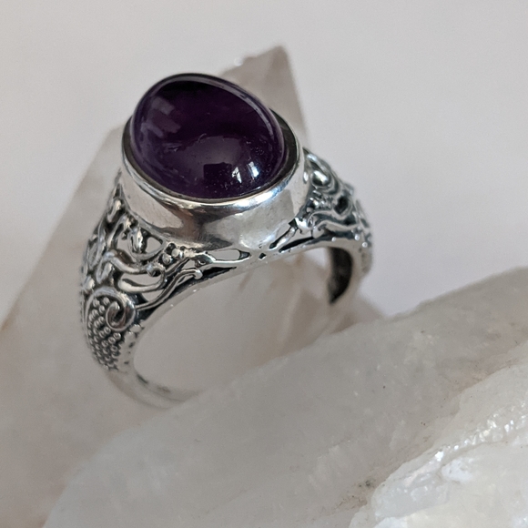 Natural Purple Amethyst, 925 Silver Ring, size 8 - Picture 5 of 10
